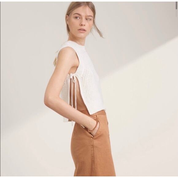 Wilfred by Aritzia Belfort Linen Blend Coastal side tie knit tank Cream wms XS - Picture 1 of 14